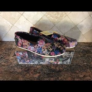 TOMS floral leather espadrilles shoes flats 8 38.5